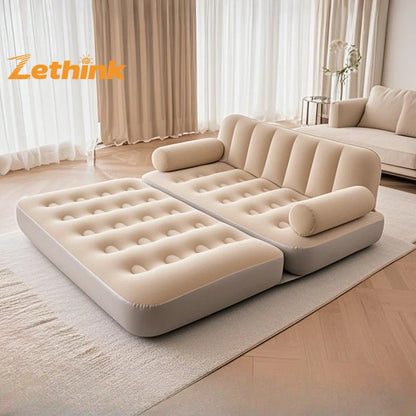 Modern Double Camping Inflatable PVC Sectional Sofa Bed with Full Hair Backrest Foldable Travel for Outdoor Living Room