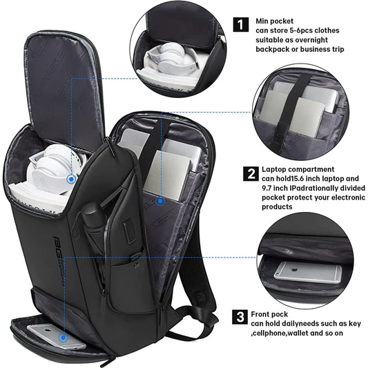 BANGE Business USB Charging Smart Backpacks Fits 15.6 Inch Laptop Commute Backpack WaterProof Carry On Bag for Men Travel Bags
